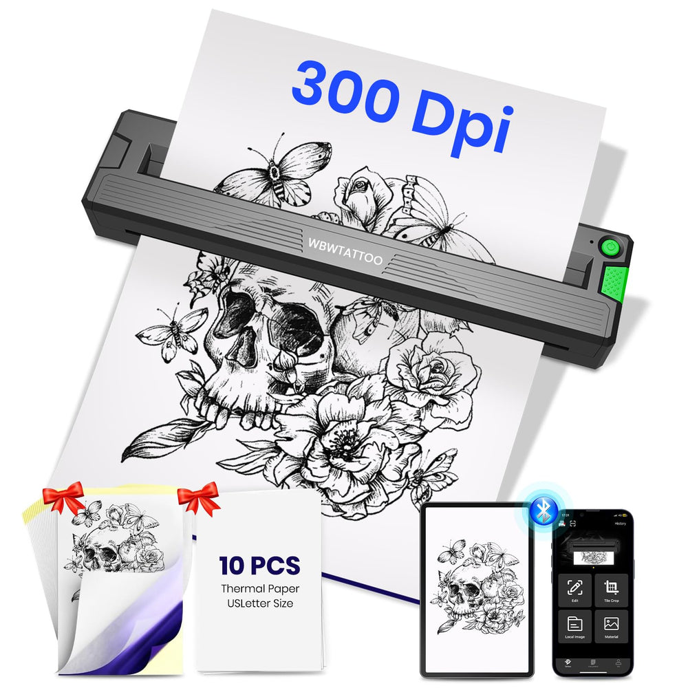 WBWTATTOO T18 — imprimante stencil compacte prête en studio pour tatouage.