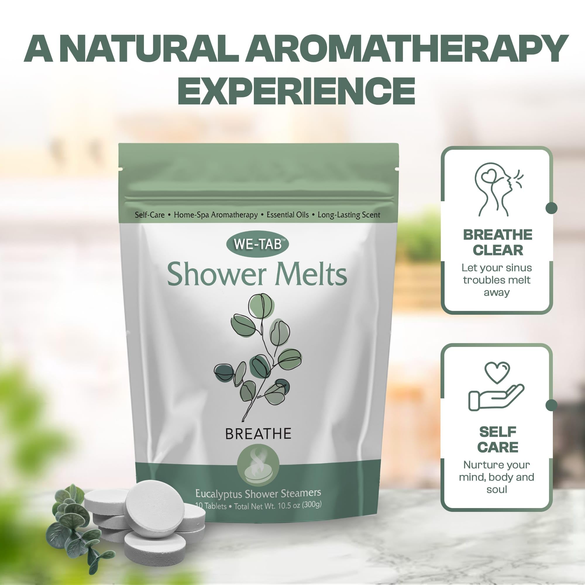 We-Tab relaxation et énergie grâce à l'eucalyptus en douche.