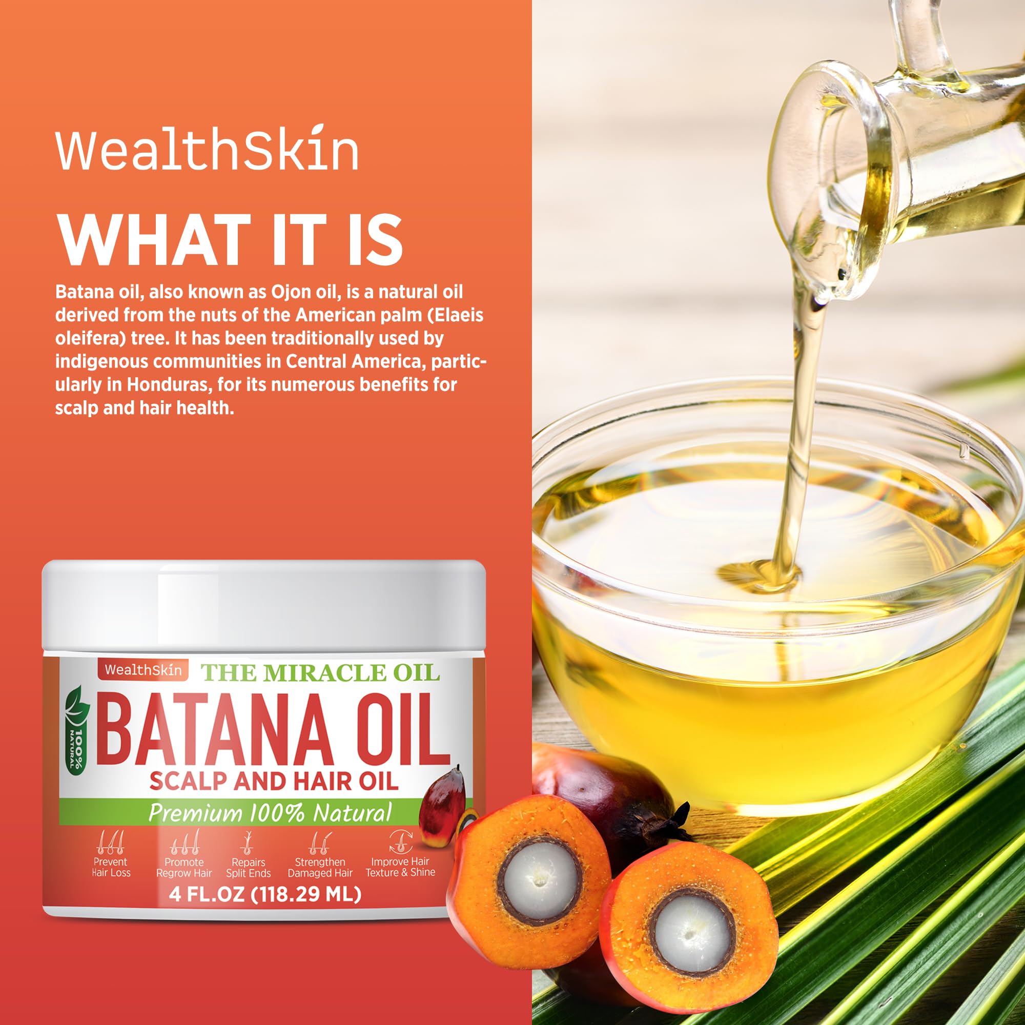 Wealthskin Vitamine E Batana – protection UV et hydratation des cheveux.