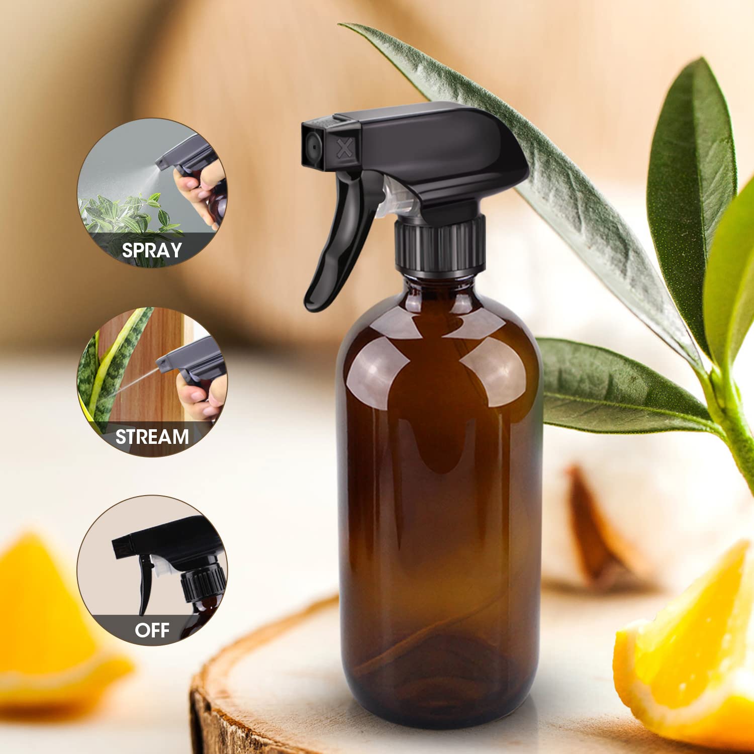 Wedama bouteille spray verre ambre reglable pour brume et jet.