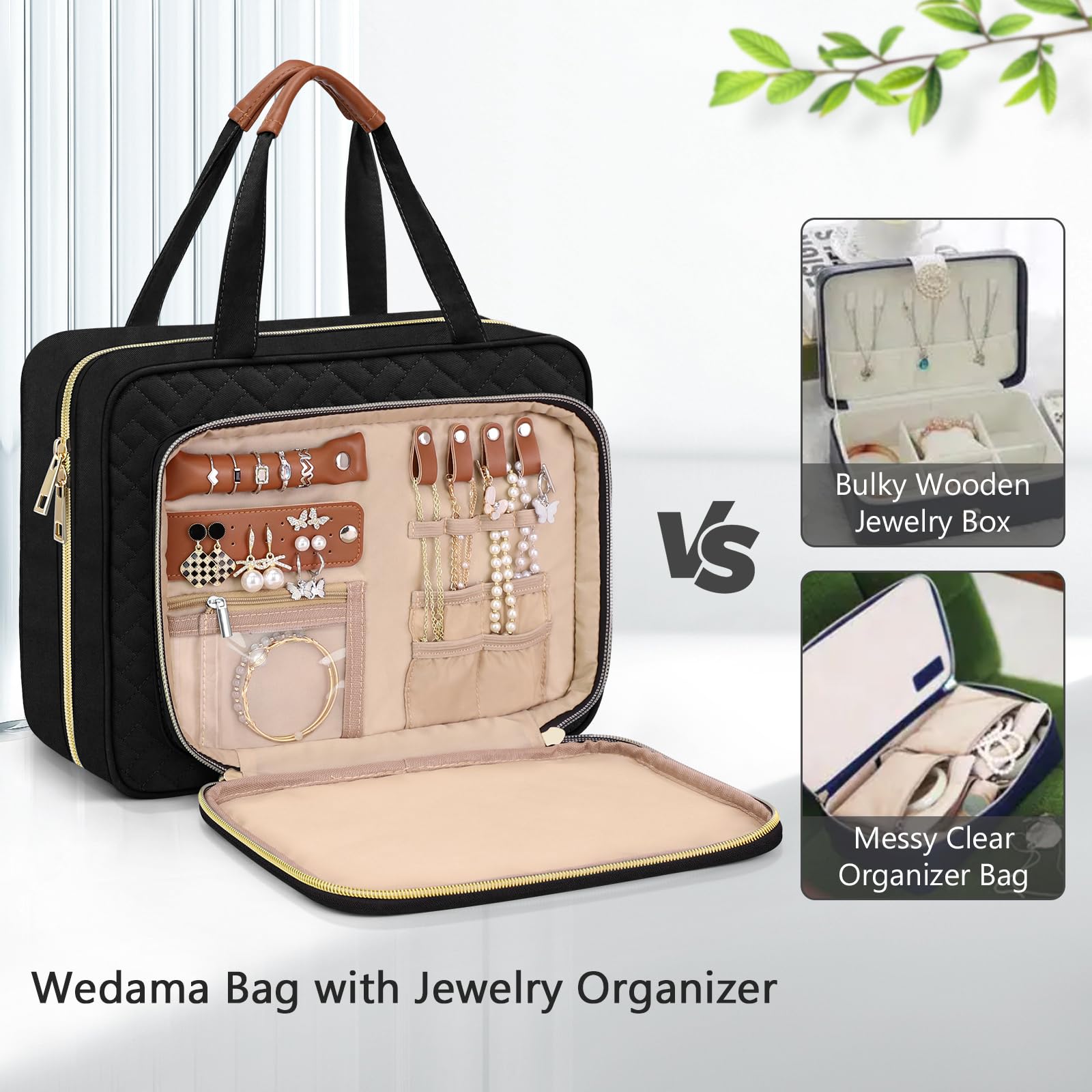 Wedama intérieur à quatre compartiments, rangement séparé pour produits et accessoires.