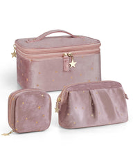 Wedama sac maquillage double-couche ouverture rose, facilité d'accès rapide aux produits.