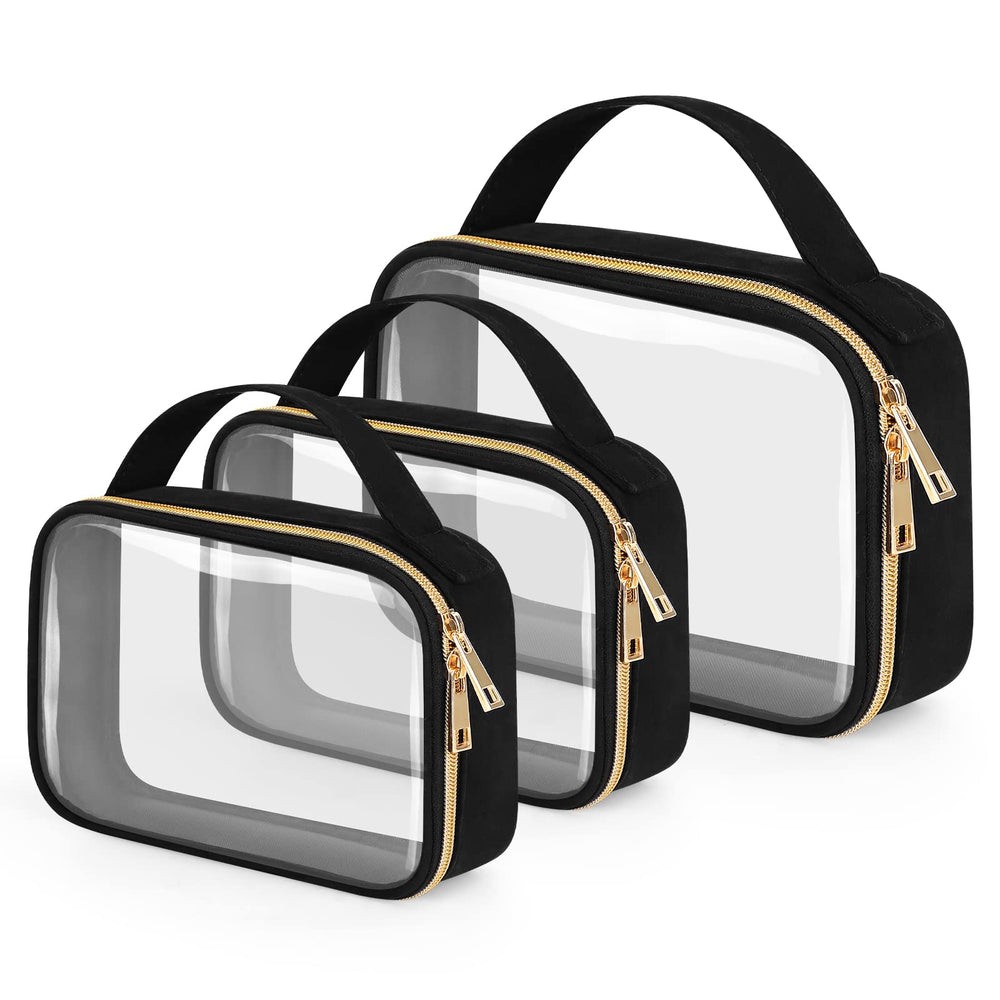 Wedama sac toilette transparent en trois-pack avec poignées, idéal pour voyager et organiser vos produits.