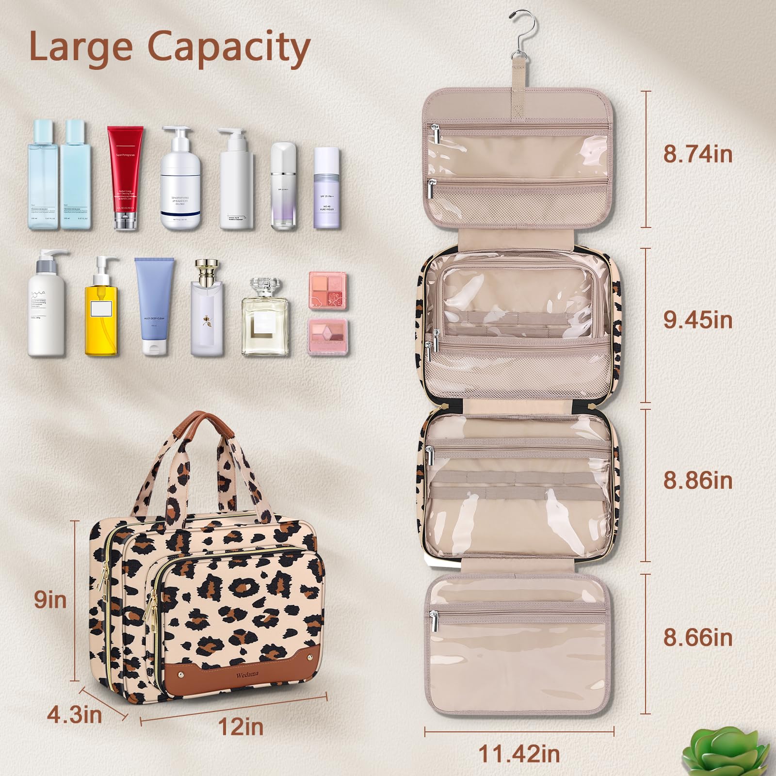 Wedama trousse toilette avec quatre compartiments internes pour tout séparer proprement.