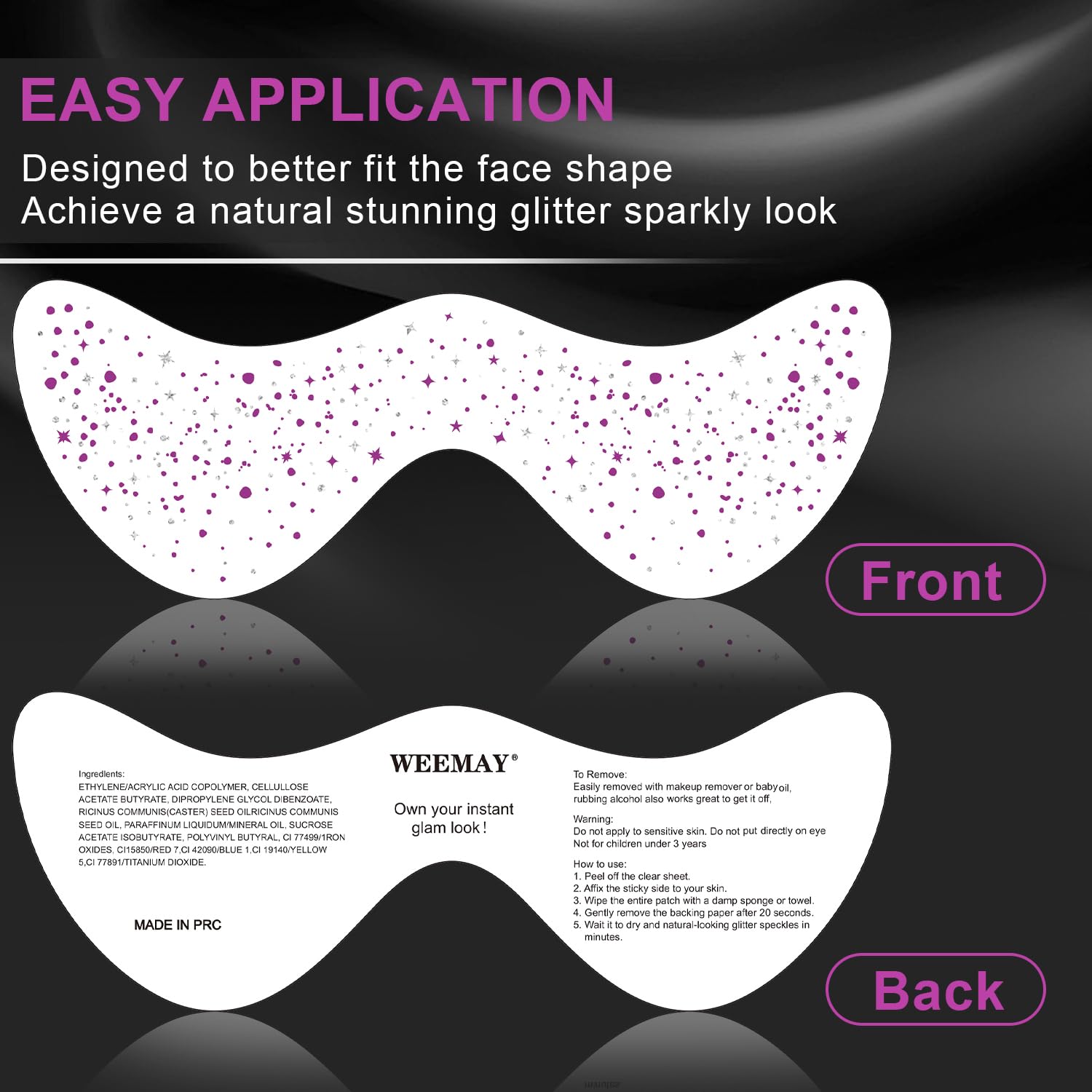 WEEMAY kit taches rousseur paillettes violet et argent, utilisation rapide et naturelle