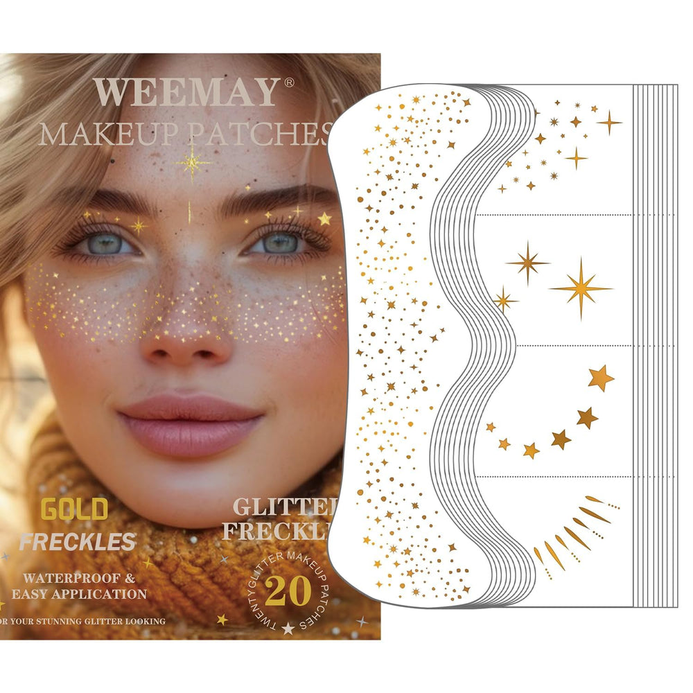 WEEMAY taches de rousseur dorées sur le visage, patchs faciles à poser pour un look festif
