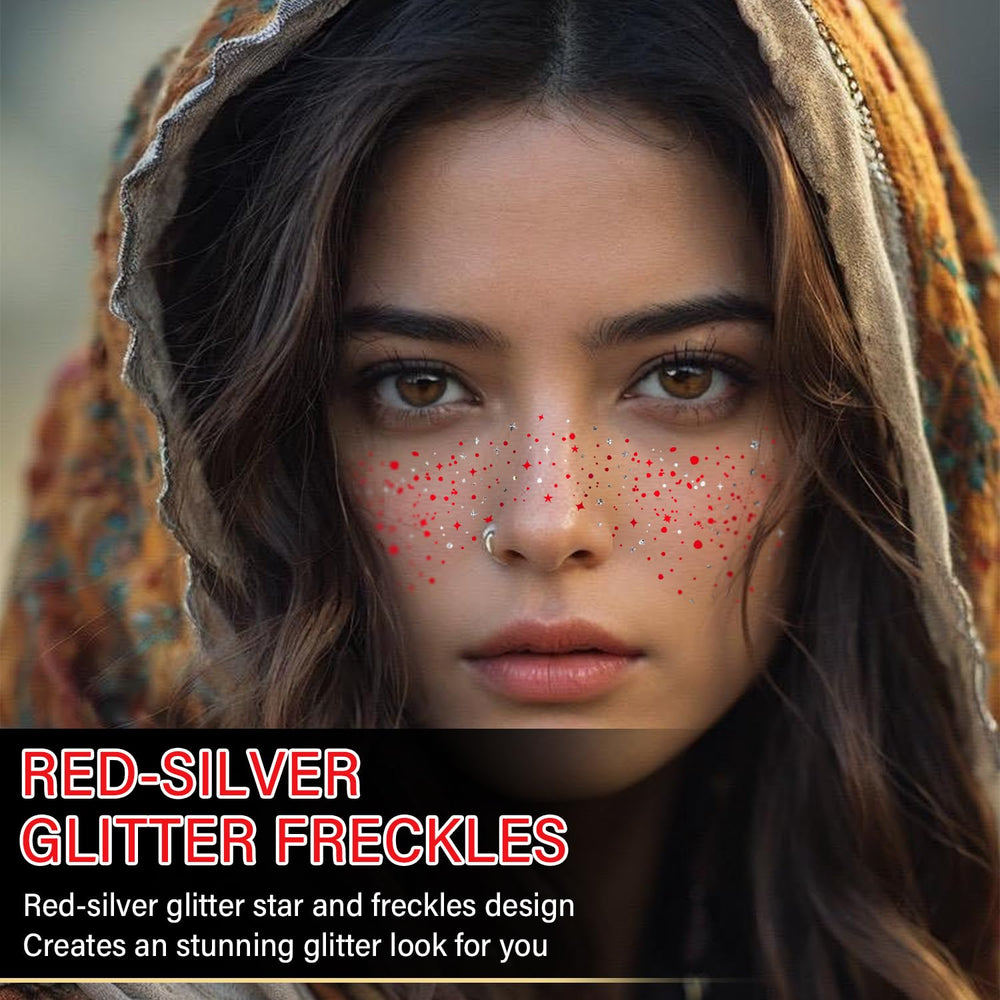 WEEMAY taches de rousseur scintillantes rouge et argent, effet festif durable