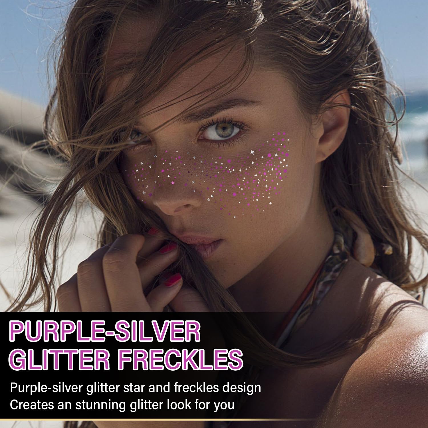 WEEMAY tatouages visage paillettes violet et argent, effet étincelant pour occasions spéciales