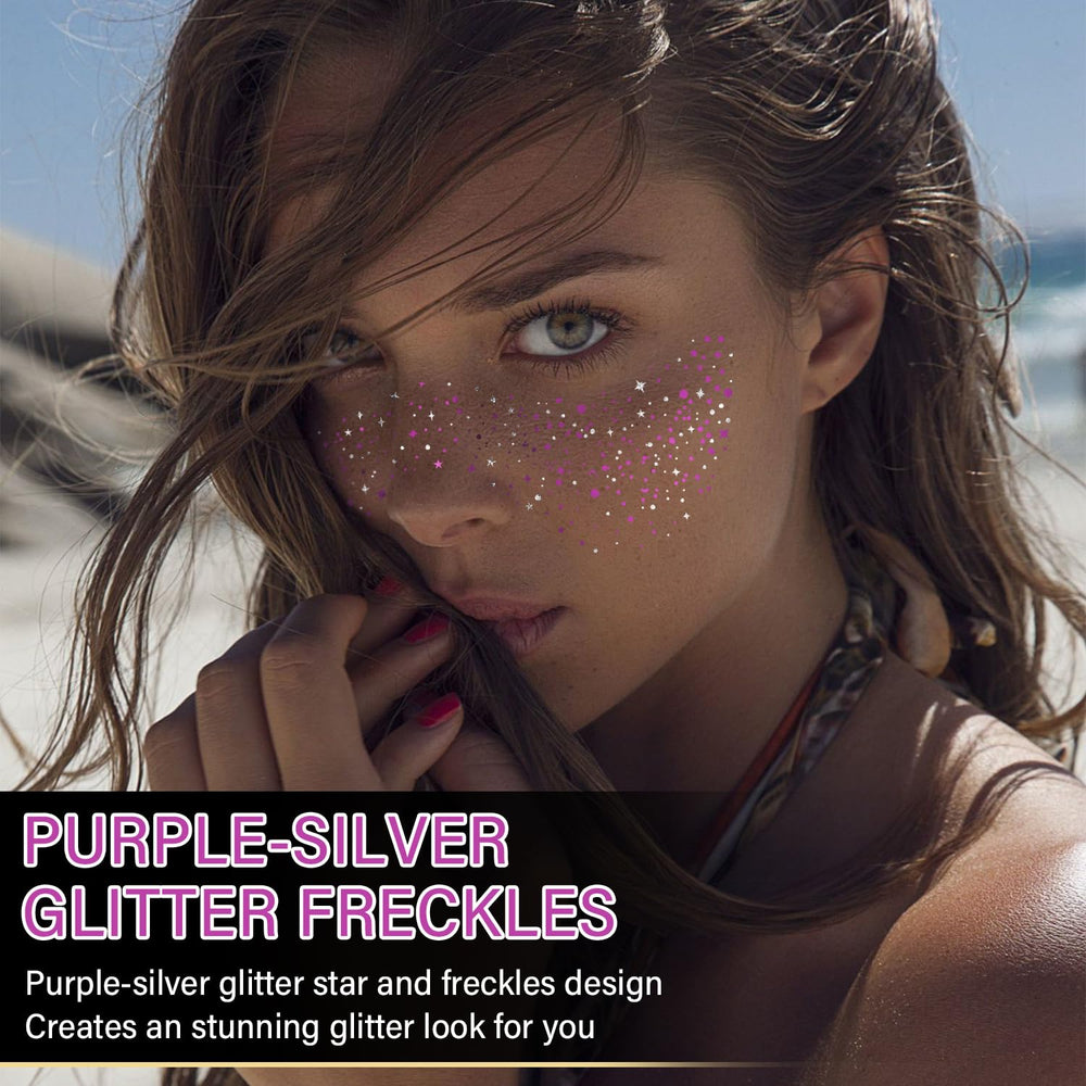 WEEMAY tatouages visage paillettes violet et argent, effet étincelant pour occasions spéciales