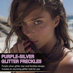 WEEMAY tatouages visage paillettes violet et argent, effet étincelant pour occasions spéciales