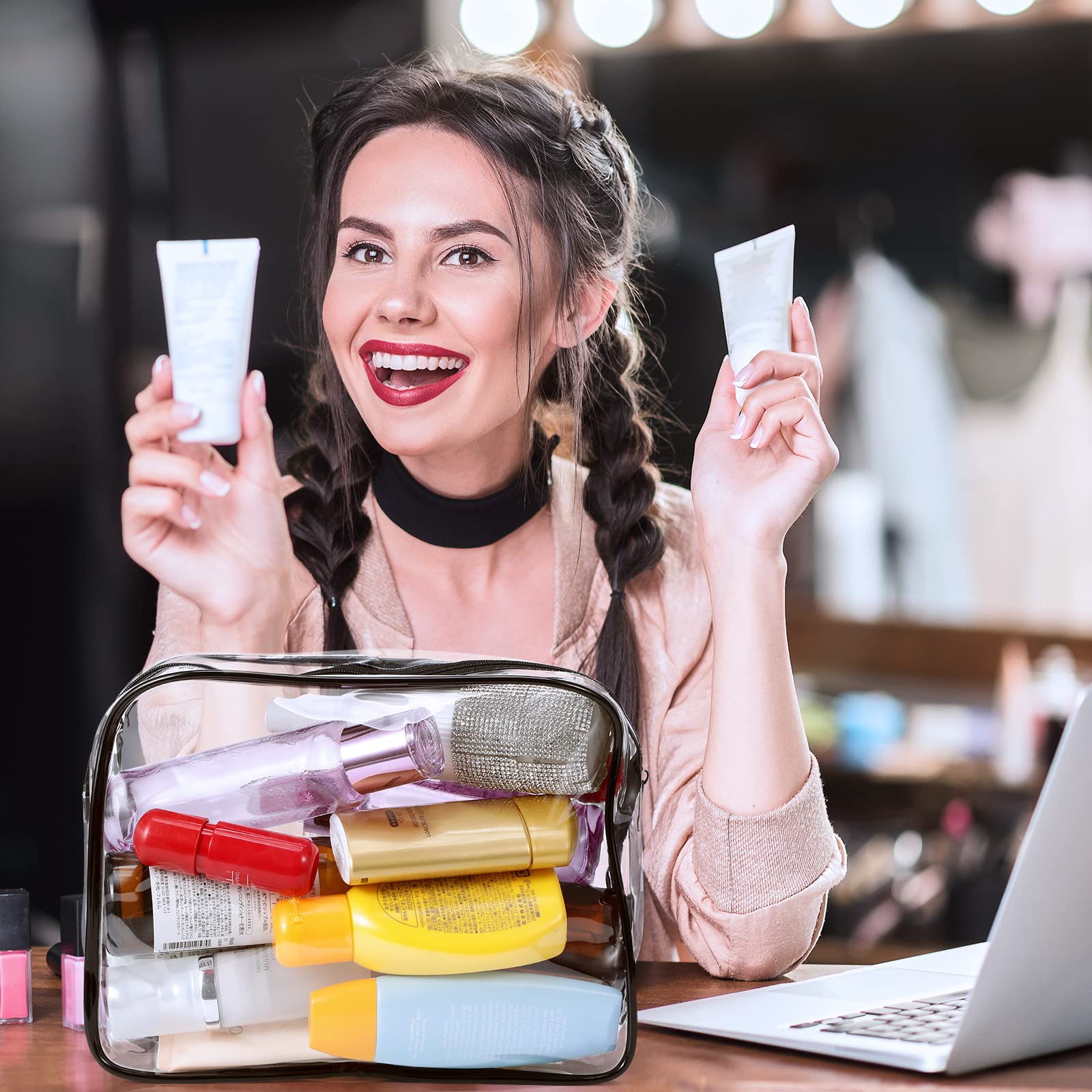 Weewooday étui beauté transparent utile pour maquillage et soins quotidiens