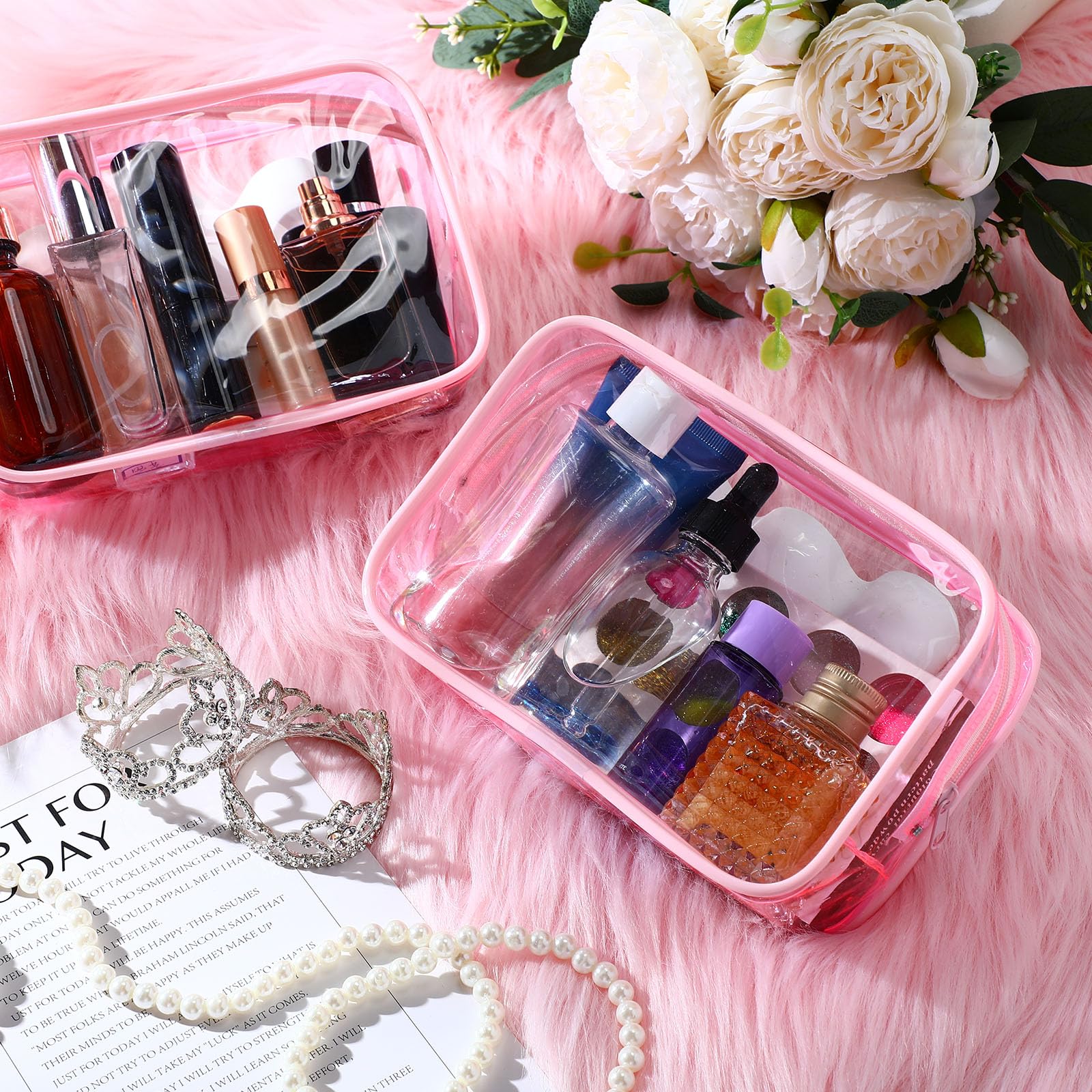 Pochettes de voyage rose clair Weewooday faciles à transporter.