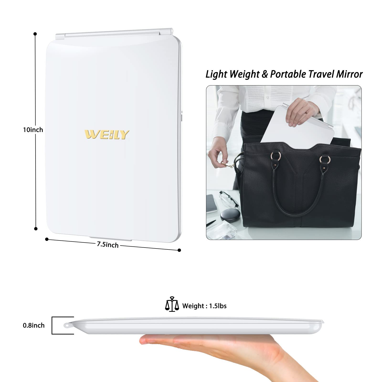 Miroir WEILY batterie interne 2000 mAh, énergie pour plusieurs heures.