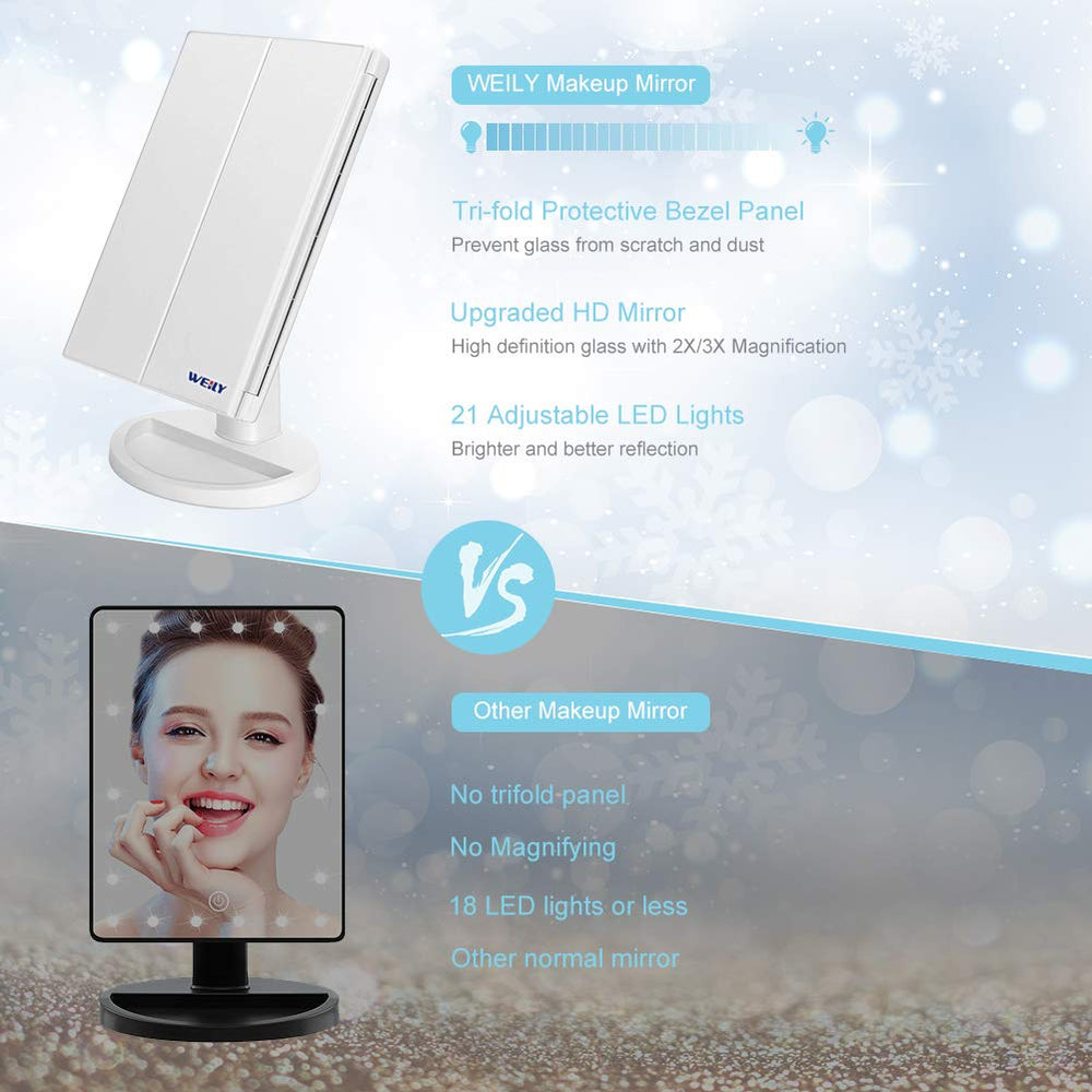 WEILY miroir-bureau-portable avec boîtier-ABS durable pour usage quotidien.