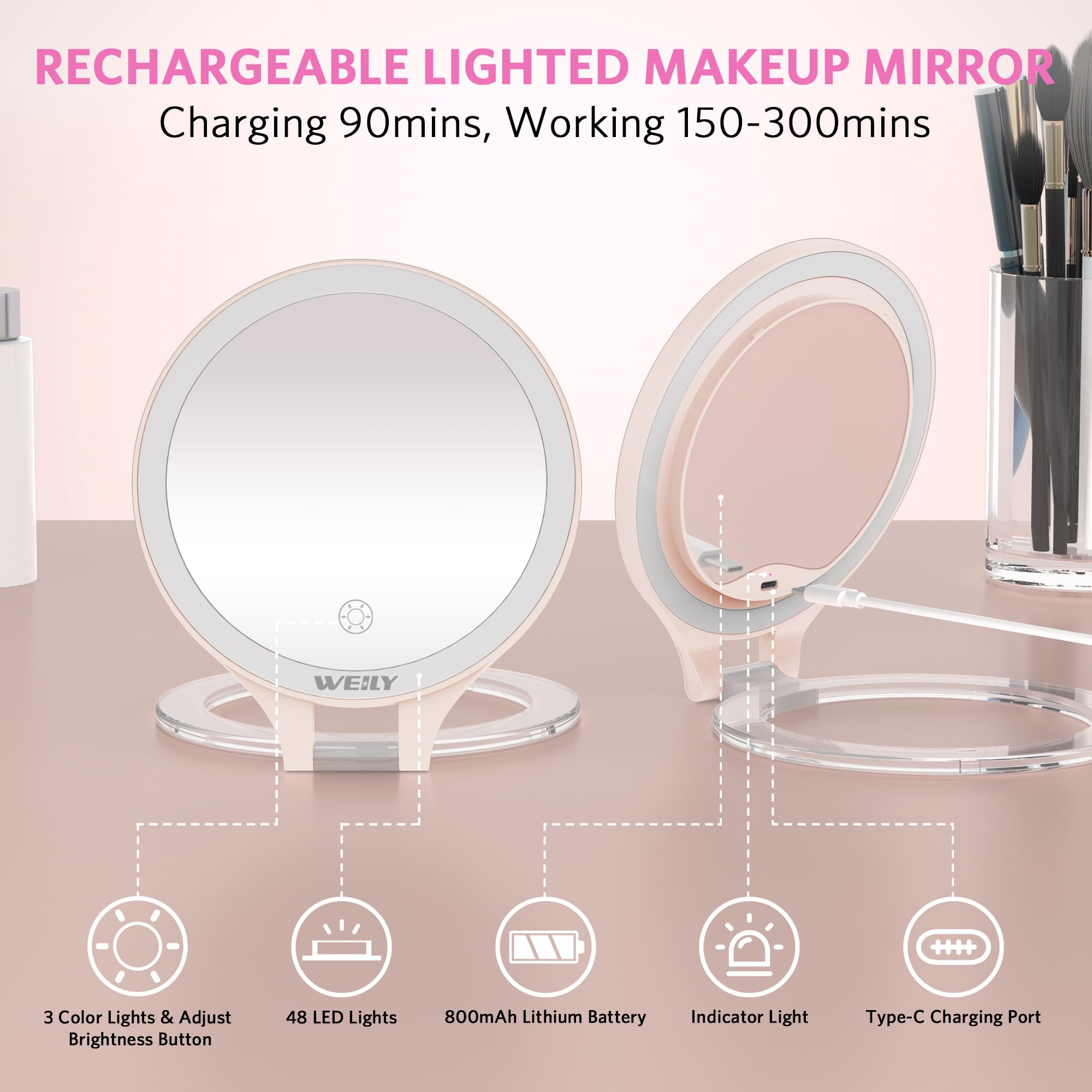 Recharge USB-C pratique avec le miroir WEILY.