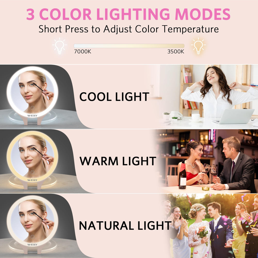 Éclairage WEILY en 3 couleurs pour différents contextes de maquillage.