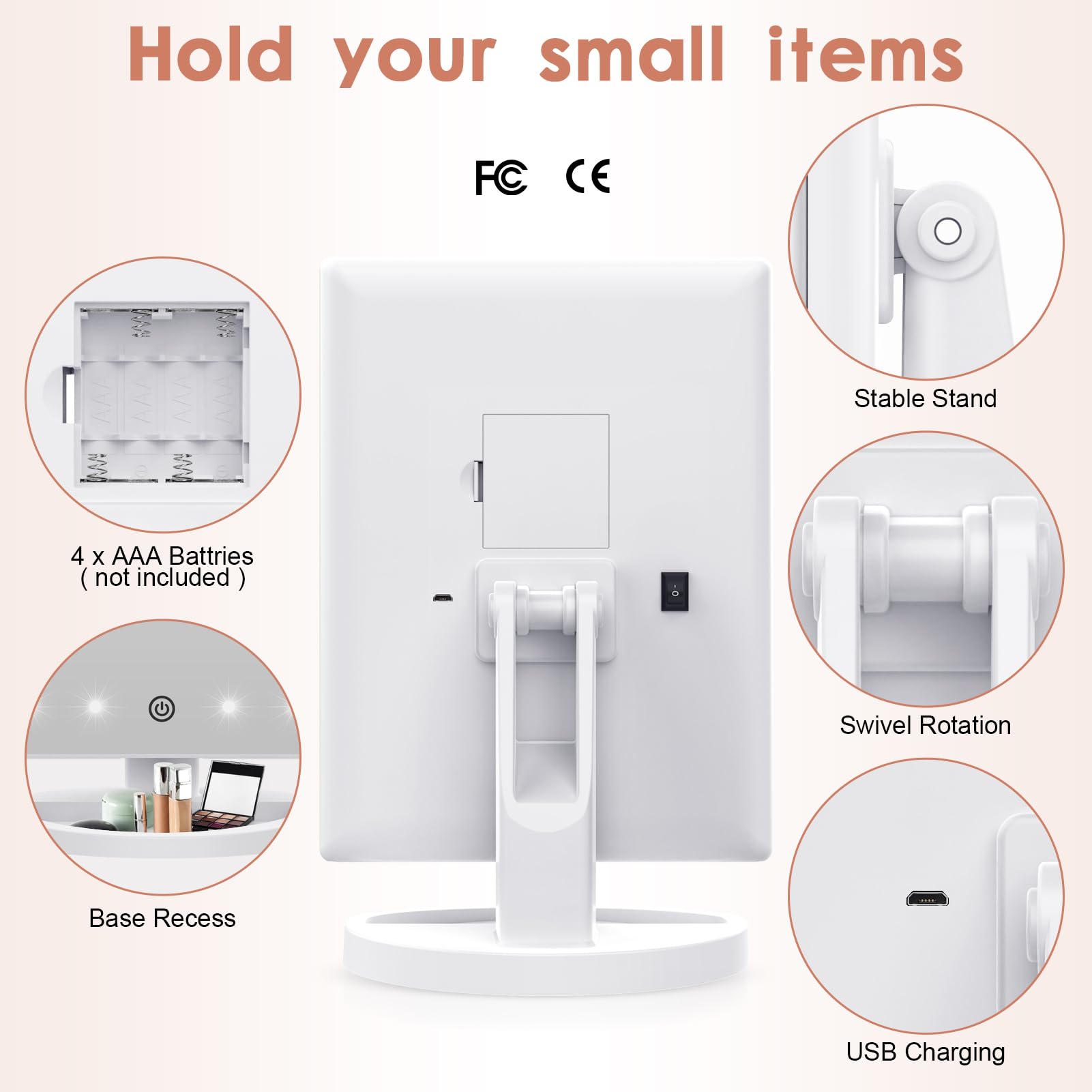 Miroir WEILY range-accessoires pratique sur la coiffeuse.
