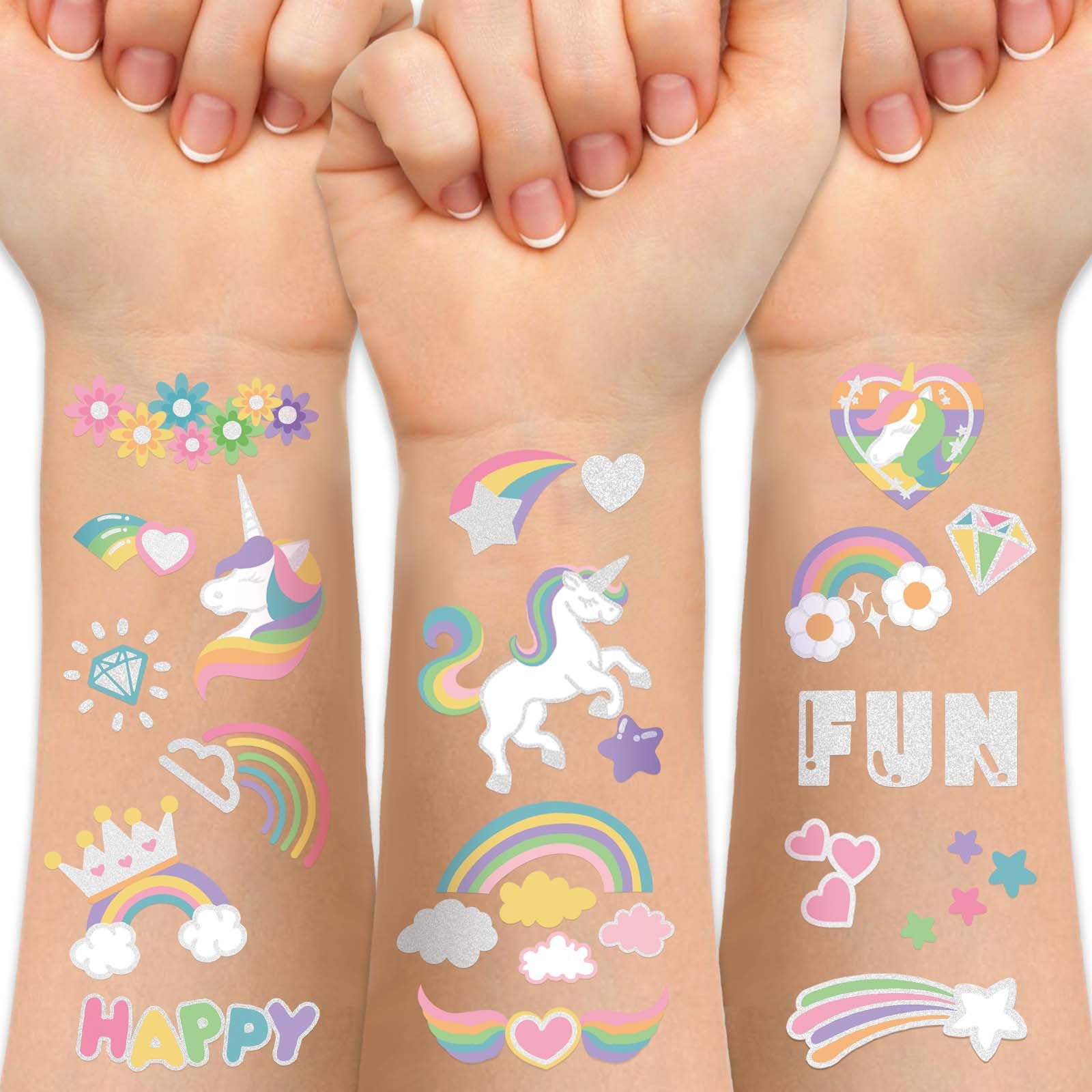 Weipbwor tatouages licorne arc-en-ciel et fleurs, parfaits pour fêtes colorées