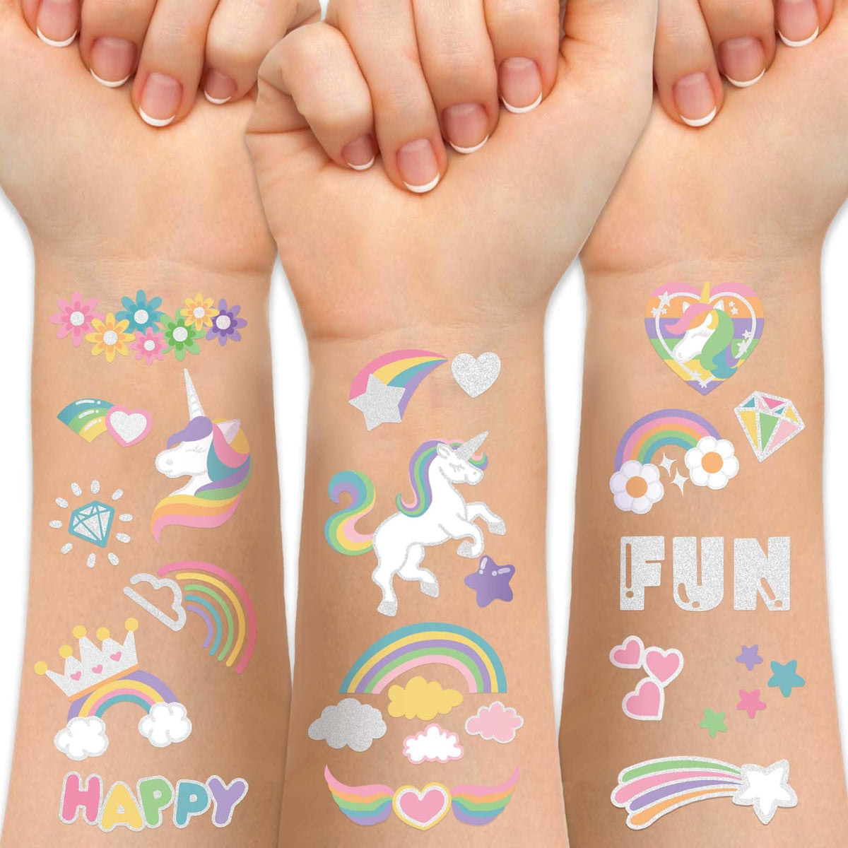 Weipbwor tatouages licorne arc-en-ciel et fleurs, parfaits pour fêtes colorées