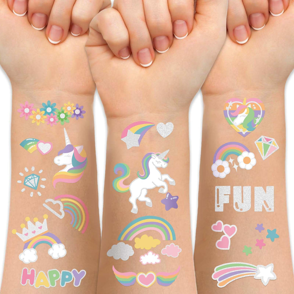 Weipbwor tatouages licorne arc-en-ciel et fleurs, parfaits pour fêtes colorées