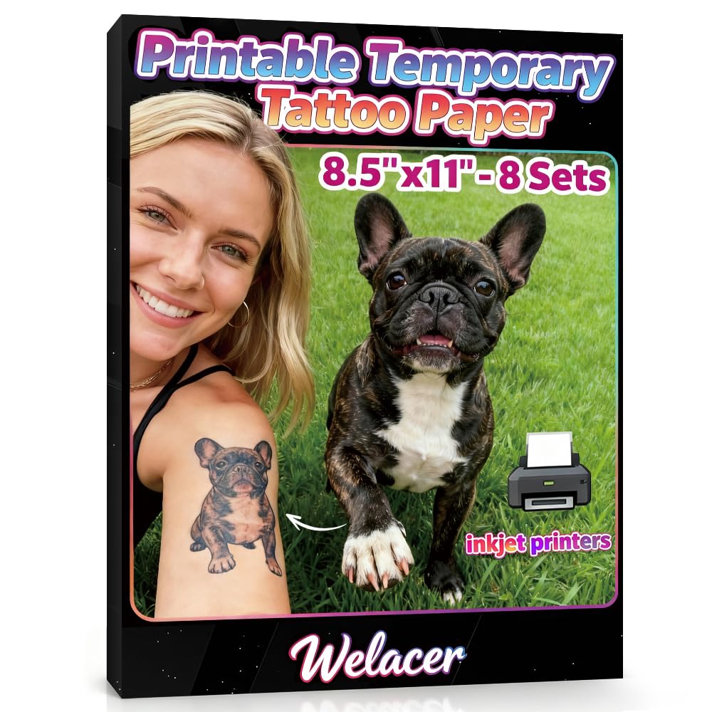 Welacer papier tatouage, impression personnalisée 8x11, pour tester vos designs avant transfert.