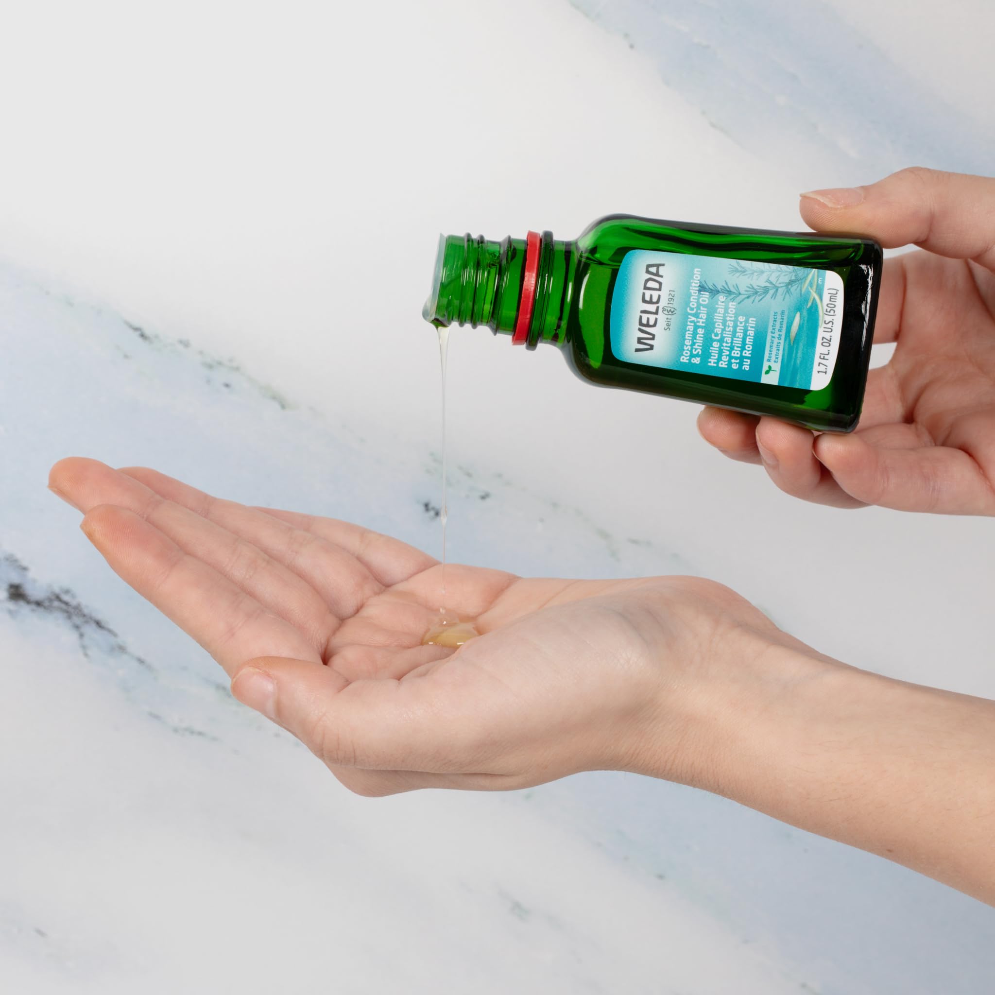 Weleda huile cheveux romarin — bouteille compacte pour routine soin