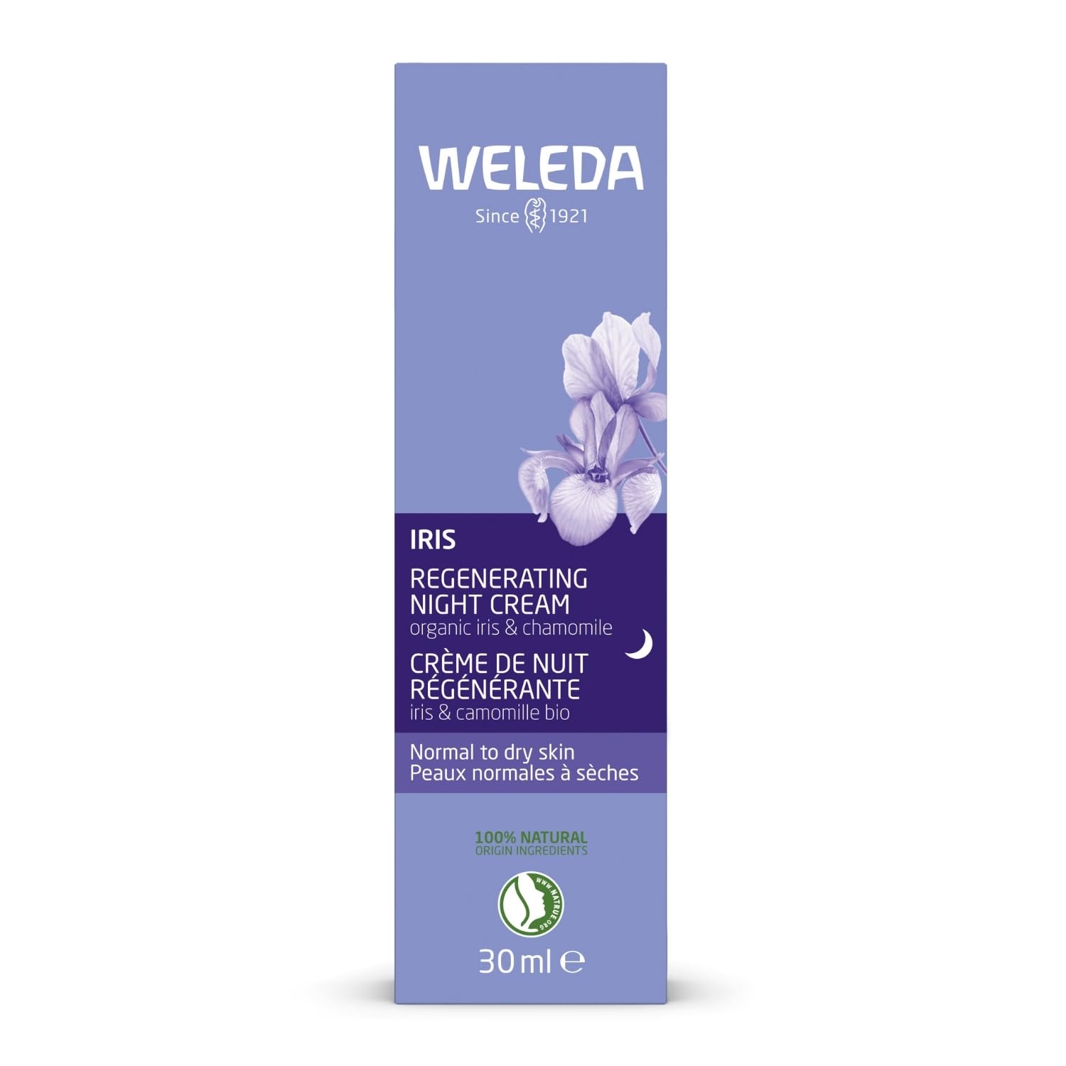 Weleda Iris Crème Nuit pot, nutrition riche pour la peau reposée
