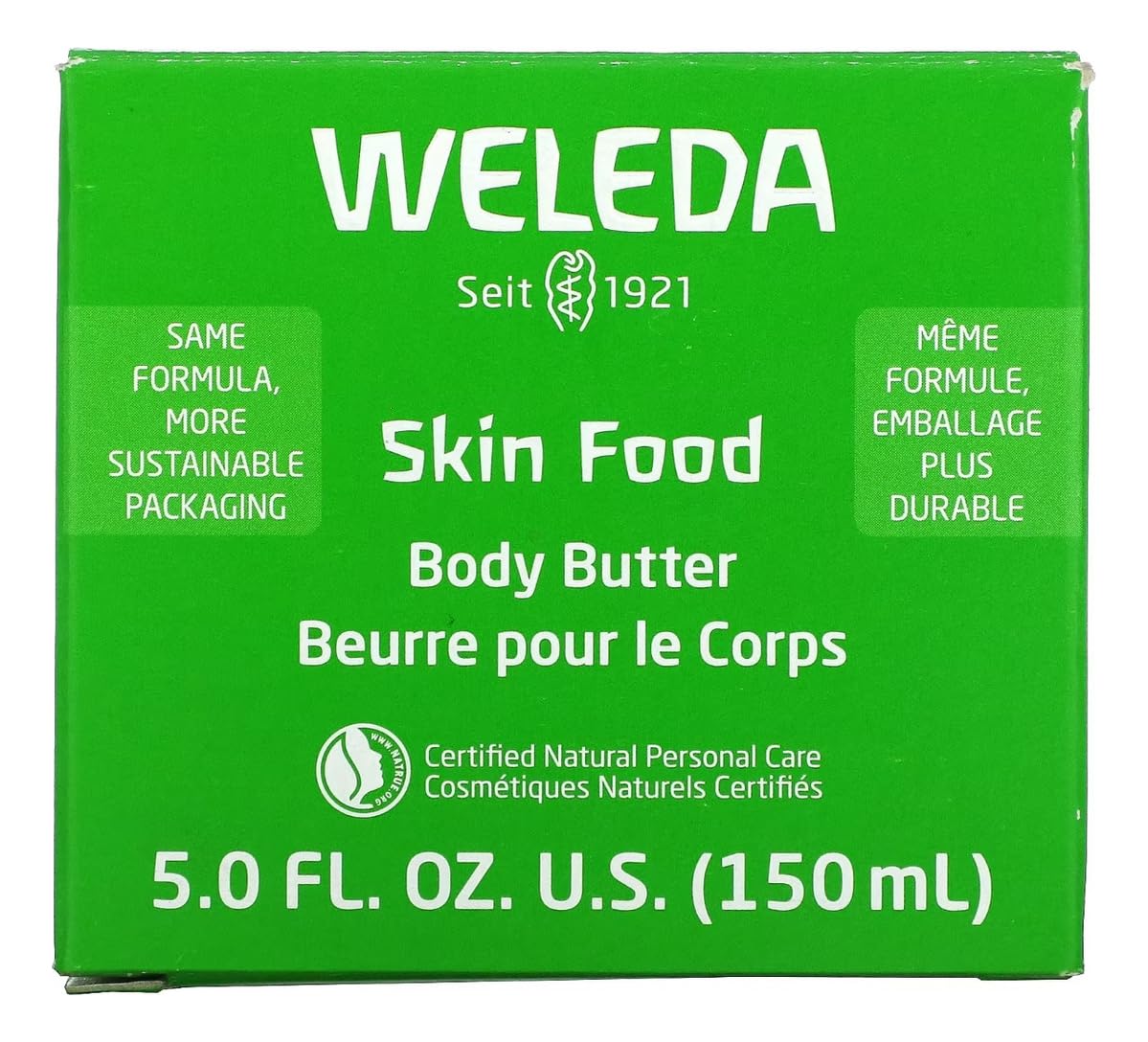 Application après bain avec Weleda Skin Food Body Butter pour peau veloutée.