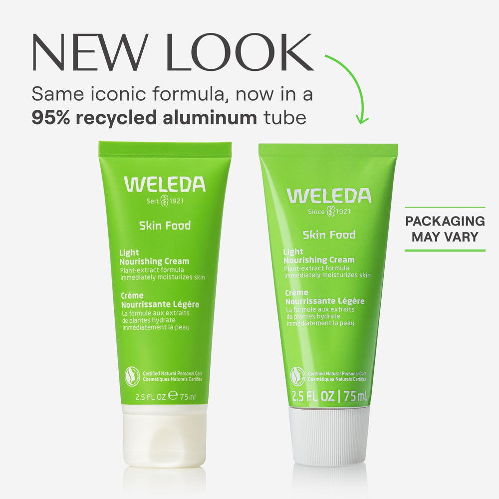 Weleda Skin Food Light application mains montre la texture soyeuse et le soin rapide.