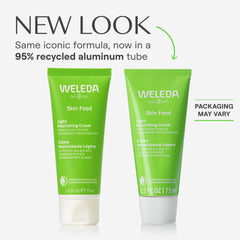 Weleda Skin Food Light application mains montre la texture soyeuse et le soin rapide.