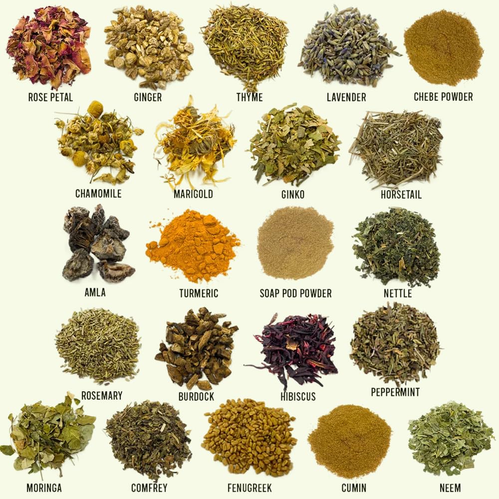 Mélange de 22 plantes naturelles Well's Oil, infusion personnalisable pour cheveux.