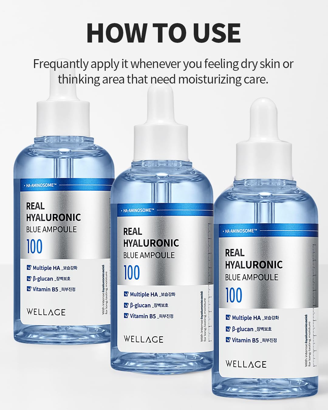 Wellage Real Hyaluronic Blue Ampoule – texture légère et non grasse.