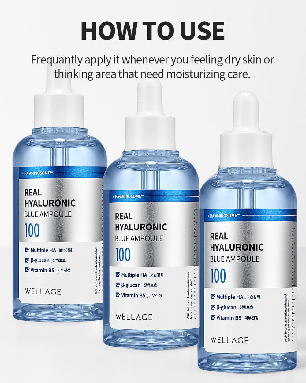 Wellage Real Hyaluronic Blue Ampoule – texture légère et non grasse.