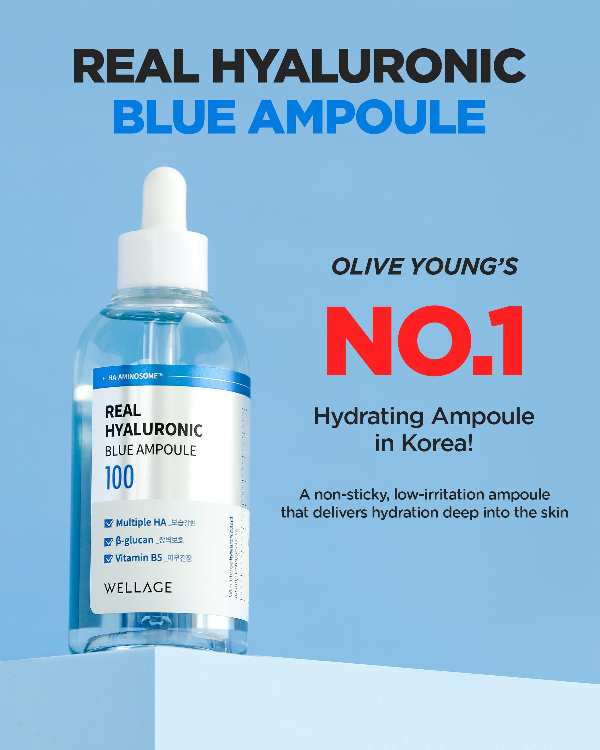 WELLAGE sérum hydratant hyaluronique bleu, pompe prête à revitaliser la peau