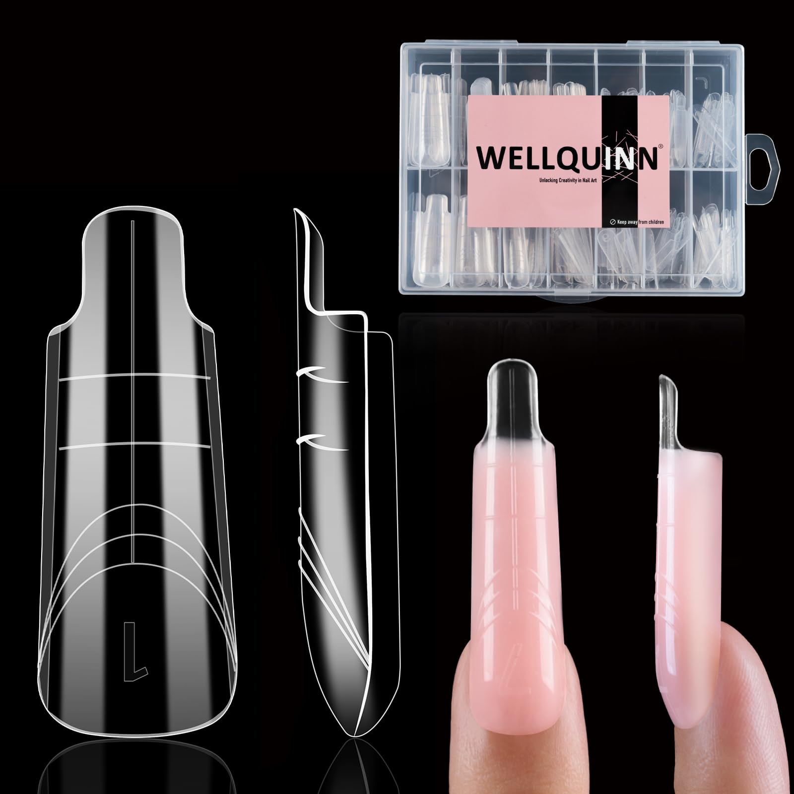 Formes polygel carré sculpté Wellquinn pour une couverture complète et précision.