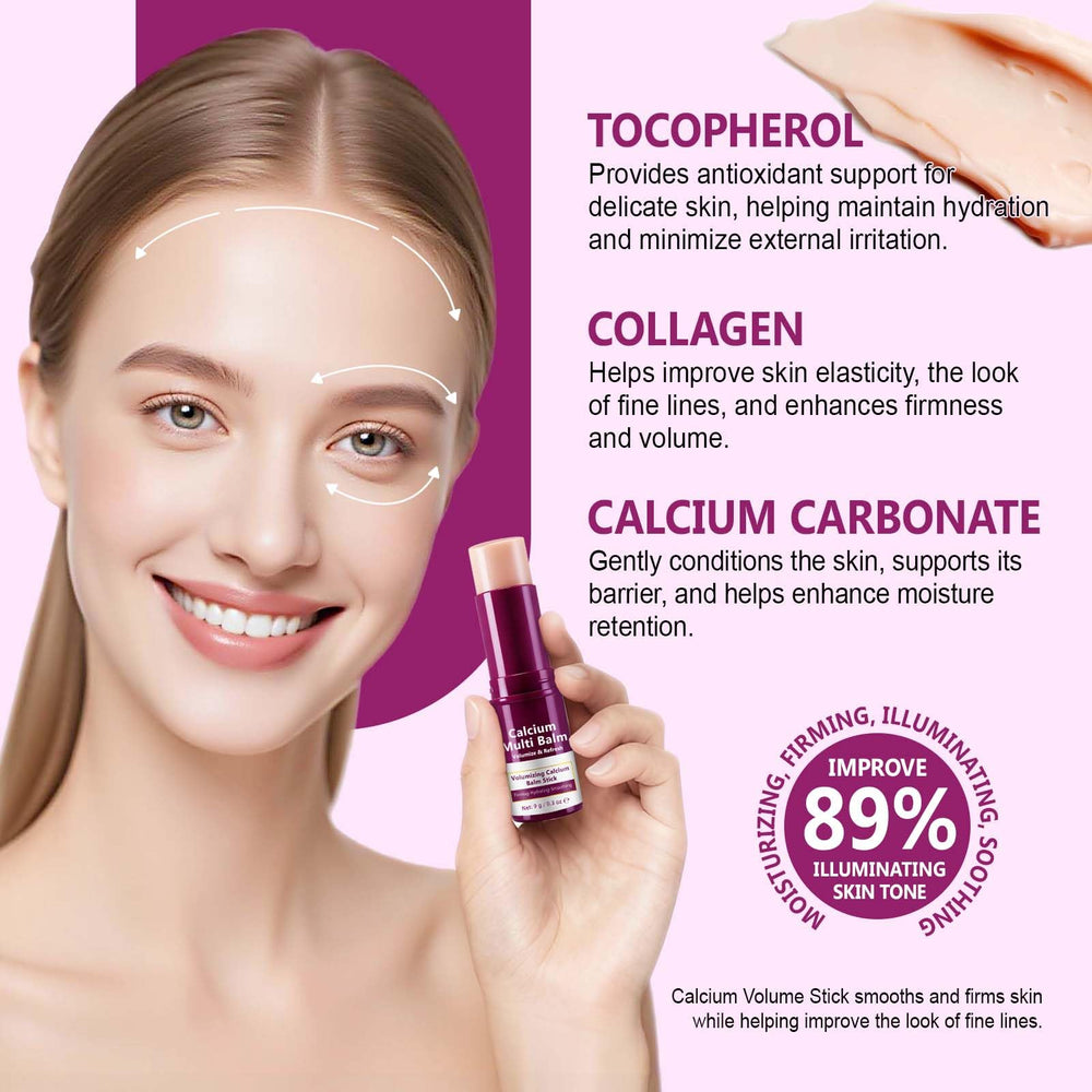Weluno Calcium Multi Balm Stick – application sans les mains, pratique en déplacement.