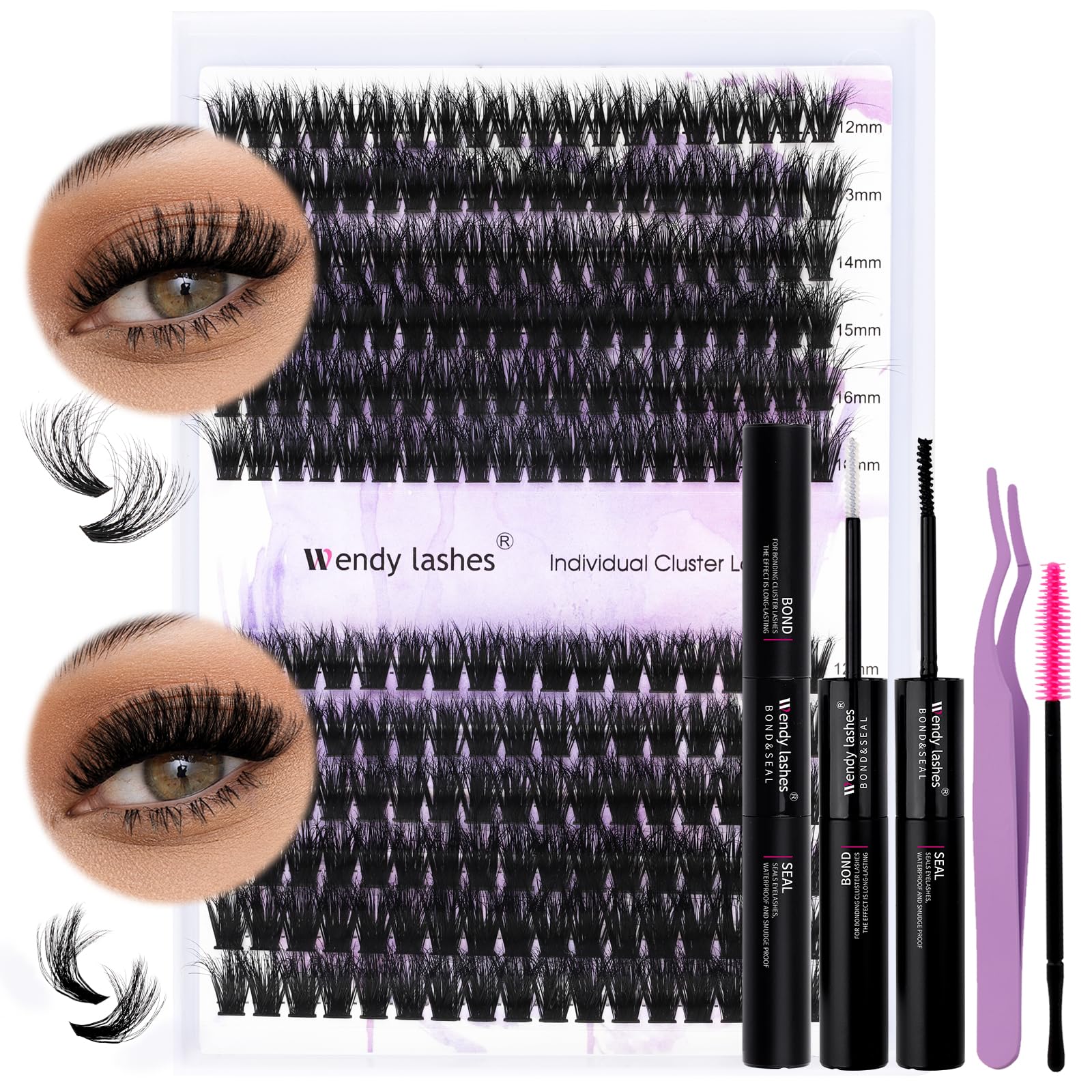 Outils Wendy Lashes: pince et brosse pour une pose facilitée.
