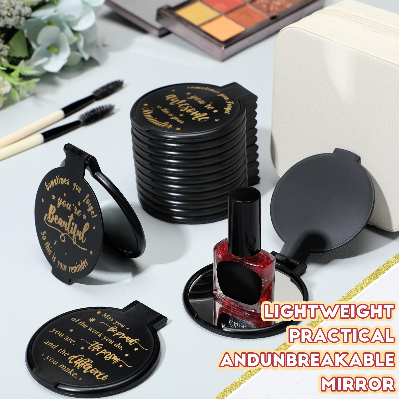 Miroir Wenqik compact noir, taille pensée pour l'emport en voyage.