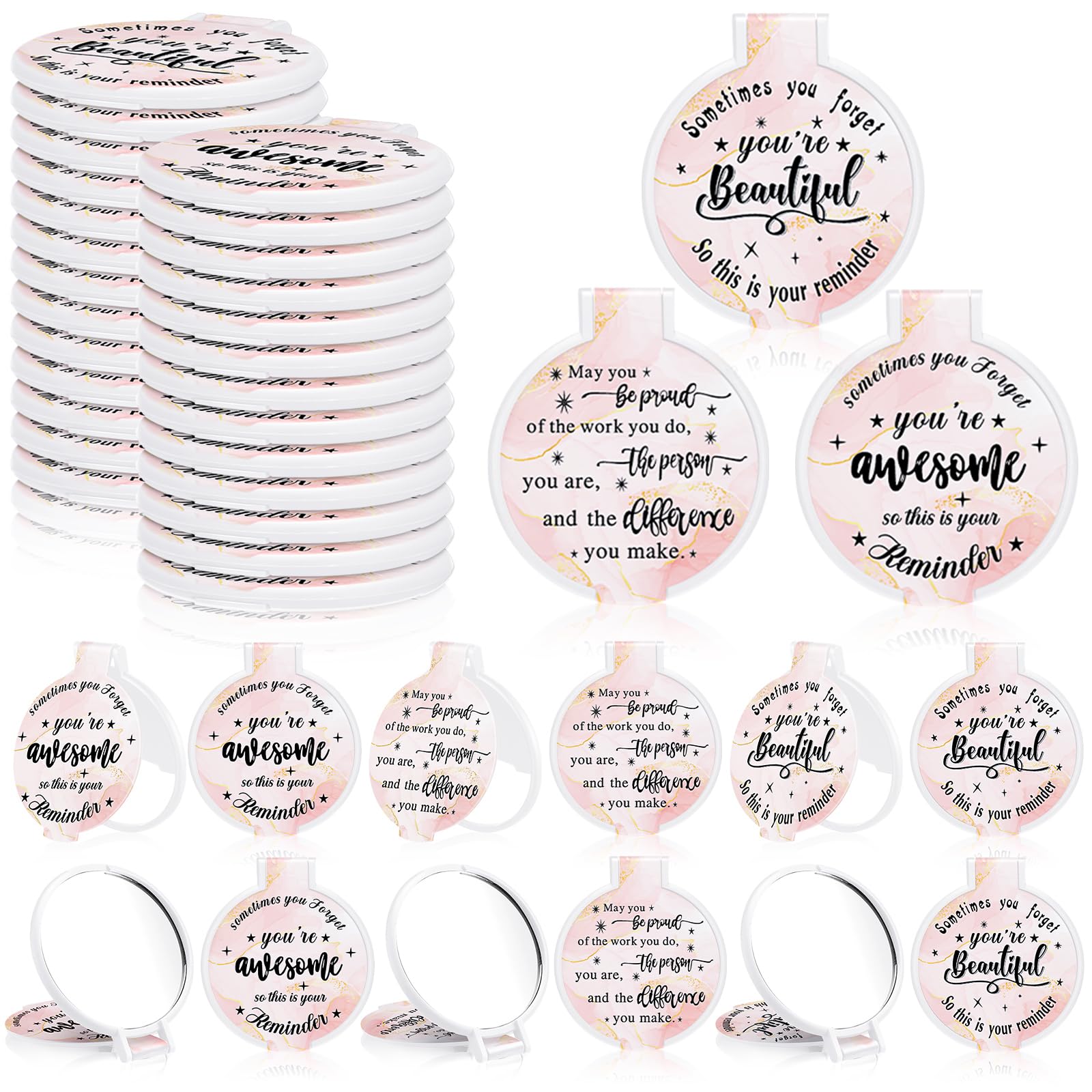 Miroir Wenqik de poche inspirant rose clair, idéal pour retouches rapides en déplacement