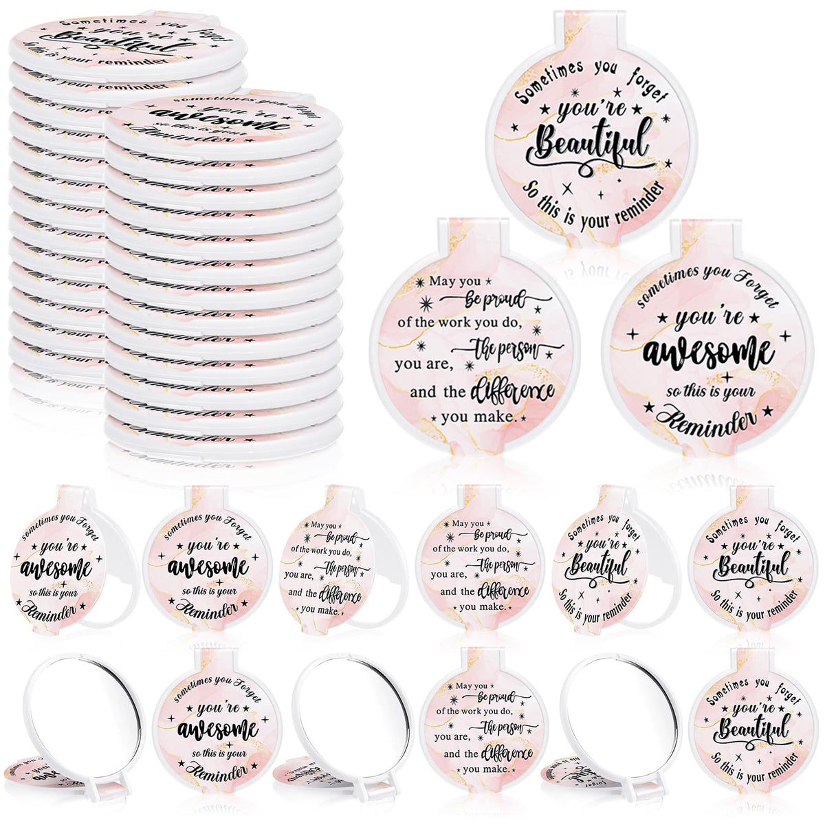 Miroir Wenqik de poche inspirant rose clair, idéal pour retouches rapides en déplacement