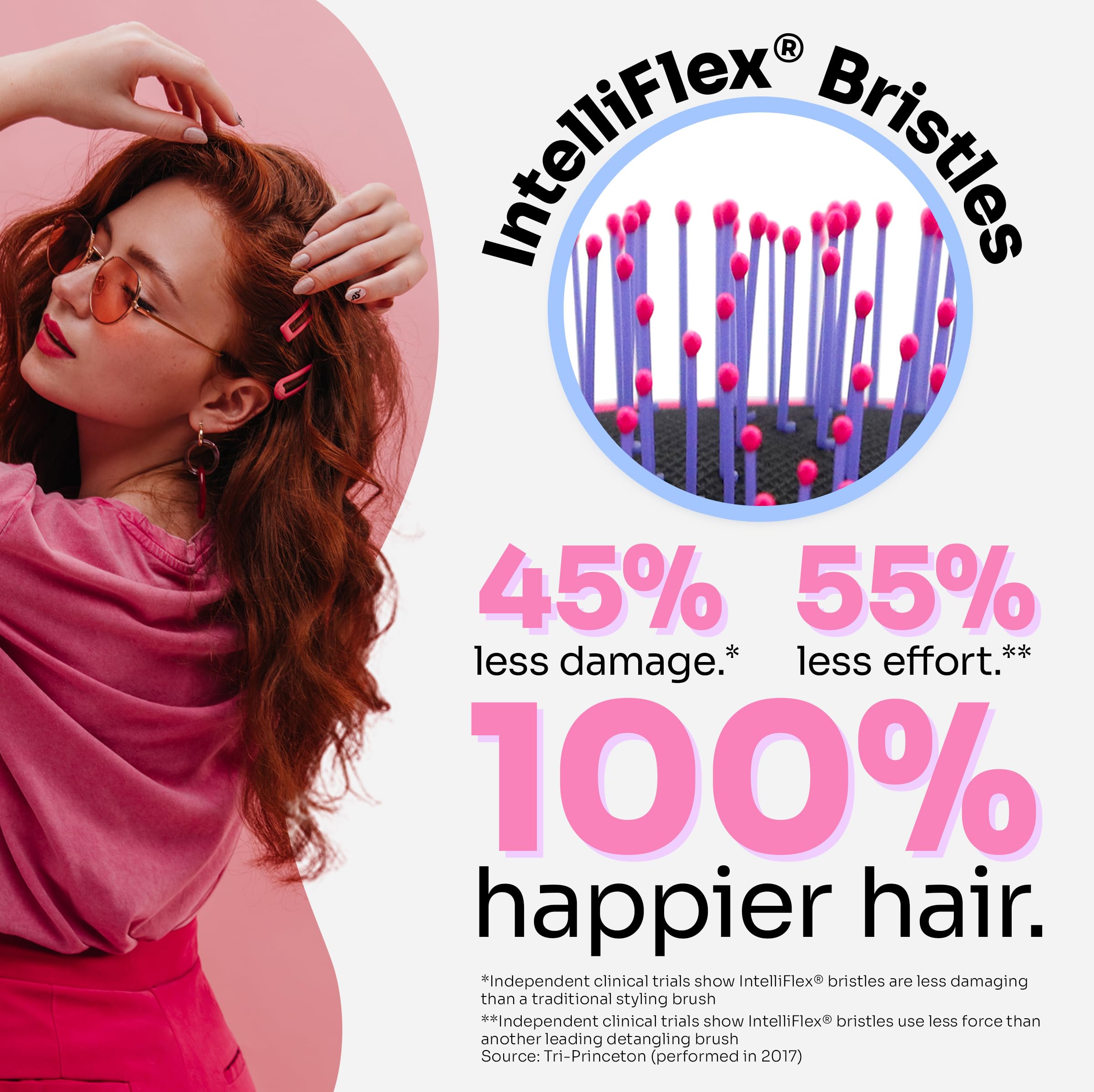 Wet Brush utilisable sur cheveux mouillés et secs pour un brushing sans effort.