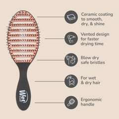 Wet Brush Ceramic Speed Dry, démêlage doux sans casse grâce aux brins résistants au chaud.