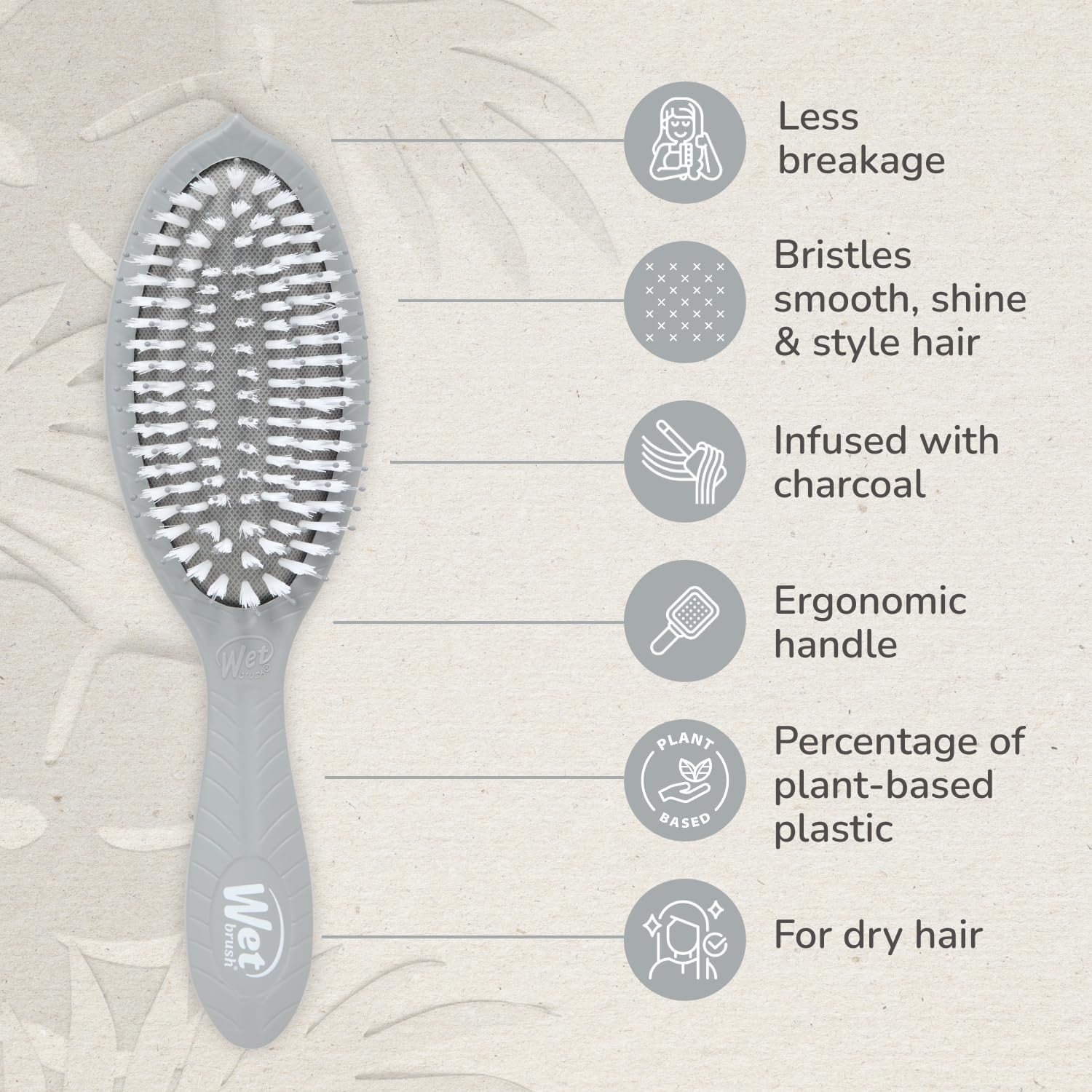 Brosse Wet Brush Go Green Charbon – distribution des huiles naturelles pour cheveux brillants.