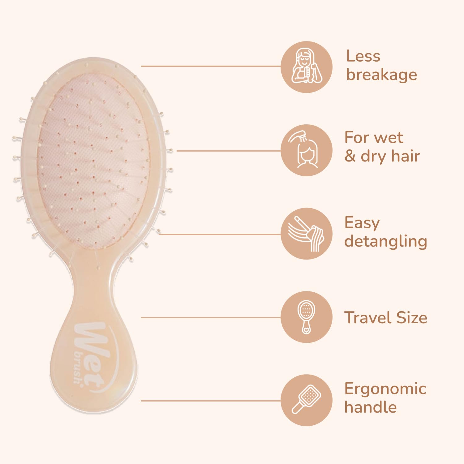 Wet Brush Mini Démêlant – utilisé sur cheveux secs pour faciliter le démêlage.