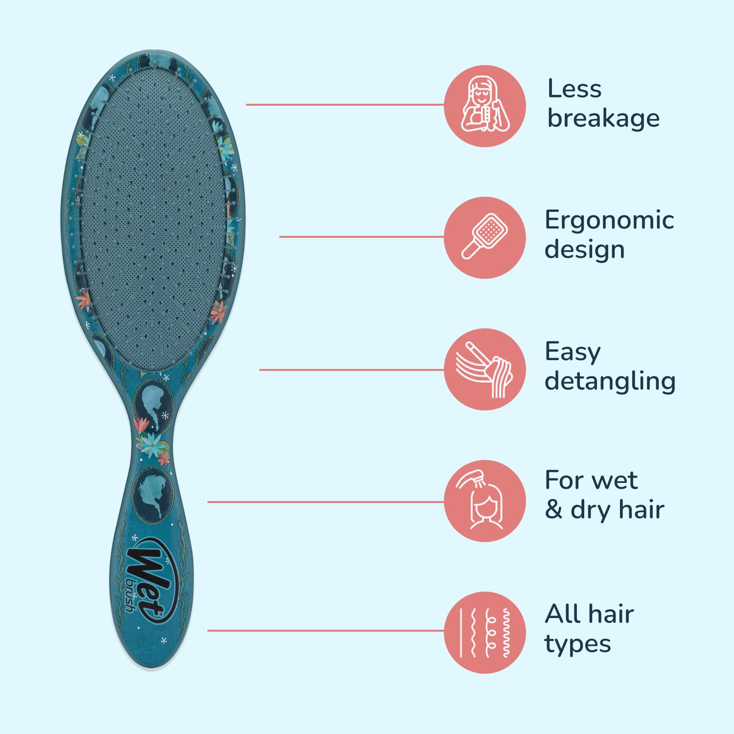 Wet Brush Original Detangler Anna & Elsa, démêlage sur cheveux mouillés sans douleur.