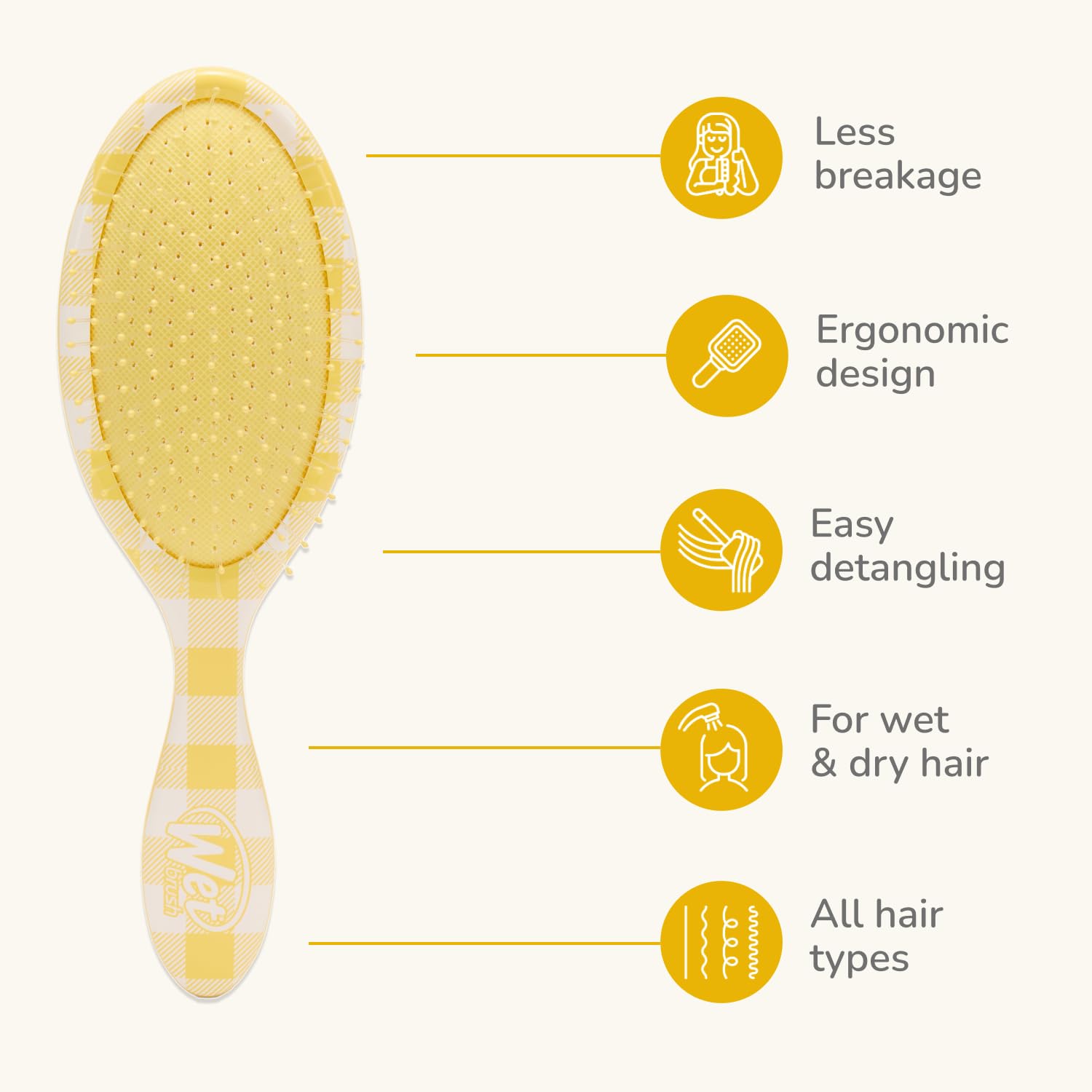 Wet Brush Original Detangler Coast Charm, usage sur cheveux humides, démêlage rapide et doux.