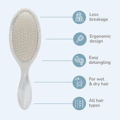 Démêlage sur cheveux secs avec douceur et efficacité.