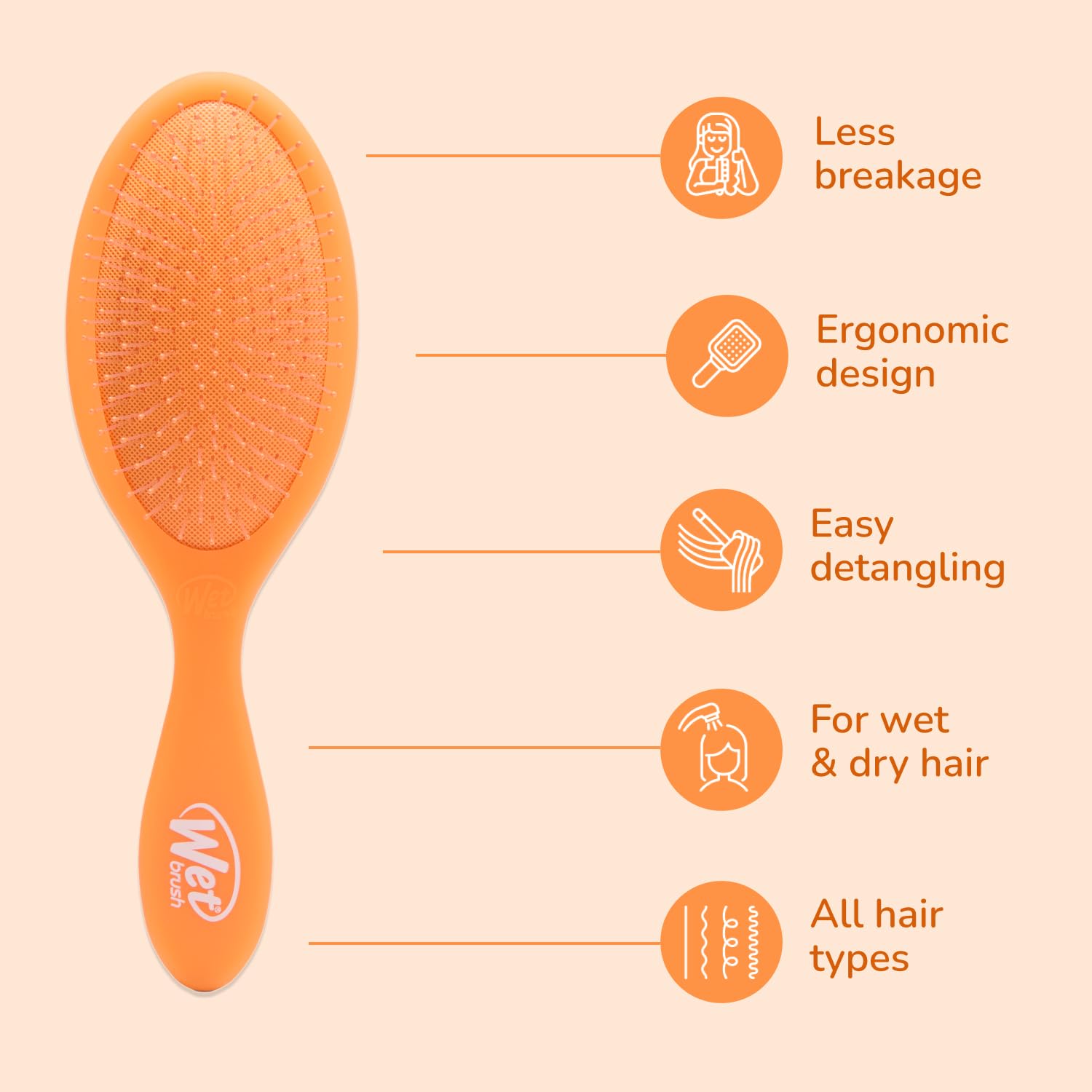 Wet Brush Original Detangler Orange Crush, démonstration sur cheveux mouillés pour démêler facilement