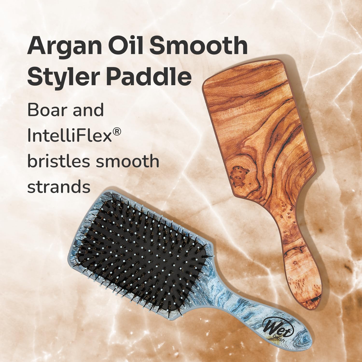Argan-éclat Wet Brush Paddle pour cheveux lisses et nourris.
