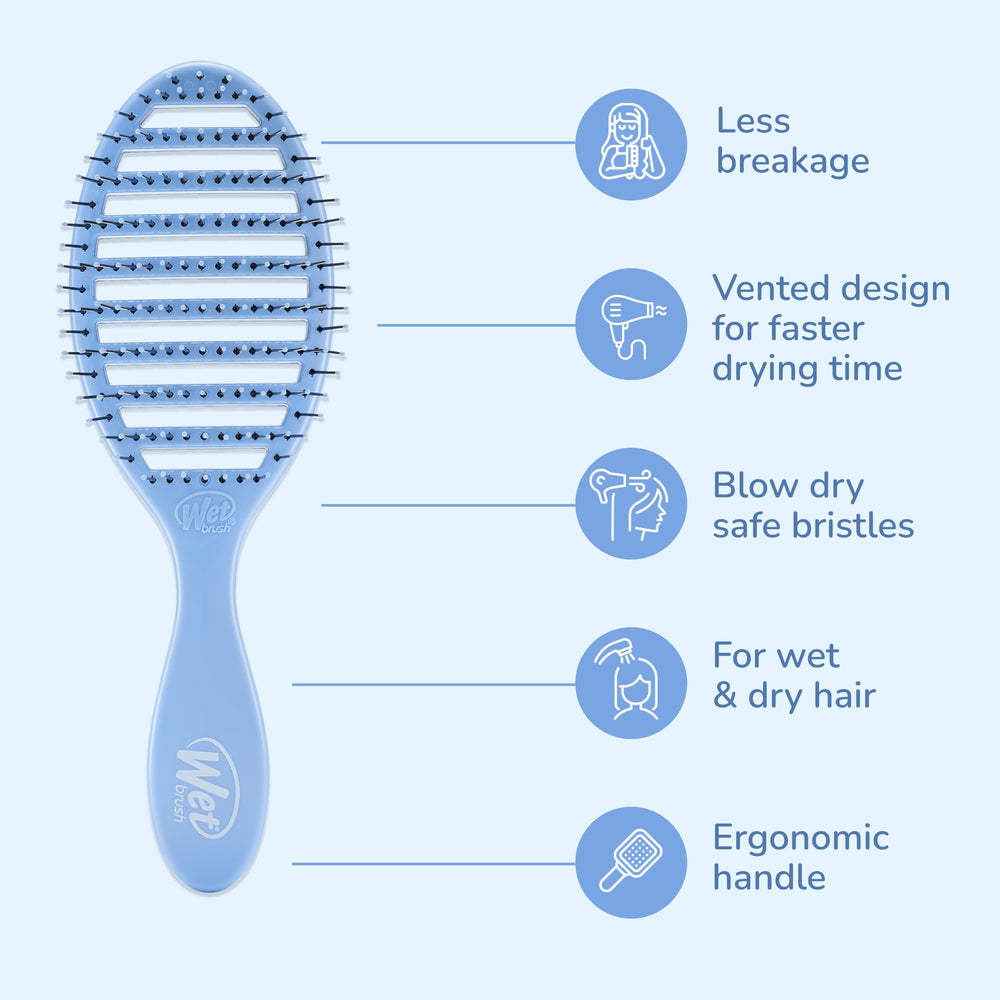 Wet Brush Speed Dry démêle les nœuds en douceur sans tirer.